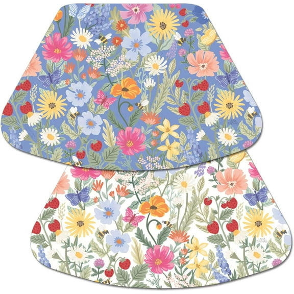 Wipe-Clean Reversible Wedge Shaped Placemats, Meadow Floral, Set of 2, Made in The USA