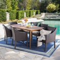 thumbnail image 2 of GDF Studio Kerk Outdoor Acacia Wood and Wicker 7 Piece Dining Set with Cushion, Teak, Multibrown, and Beige, 2 of 13