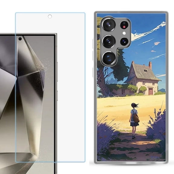 OneToughShield ® Compatible with Samsung Galaxy S24 Ultra, Shockproof Phone Case, with Tempered Glass Screen Protector - Lavender Summer