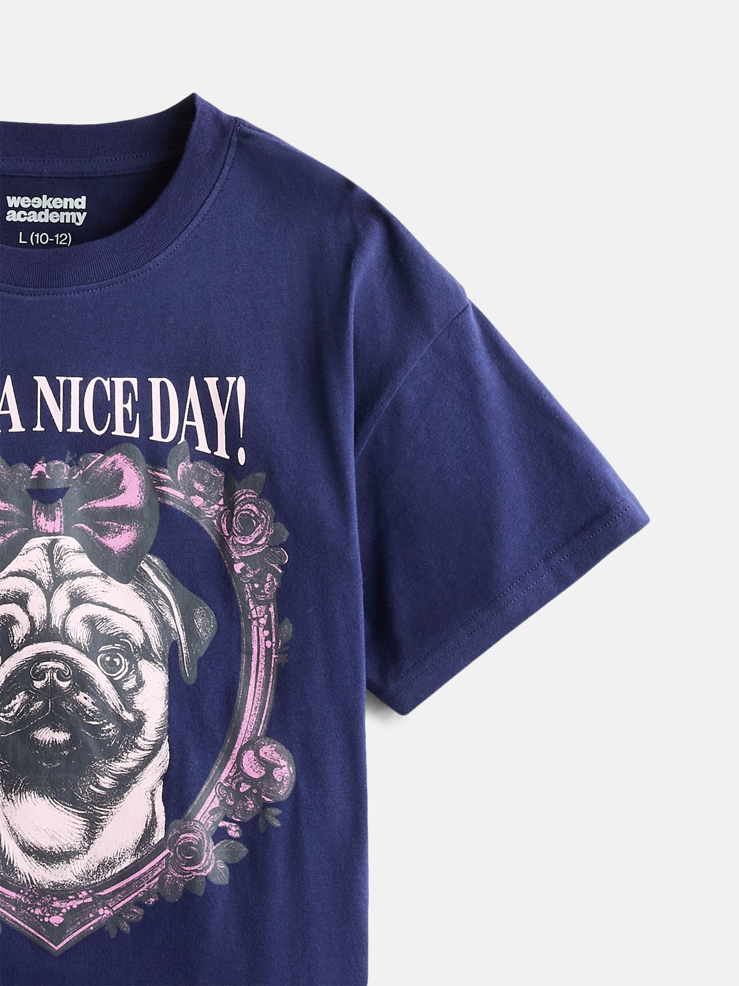 Weekend Academy Girls Oversized Graphic Cotton Tee with Short Sleeves, Sizes 4-18