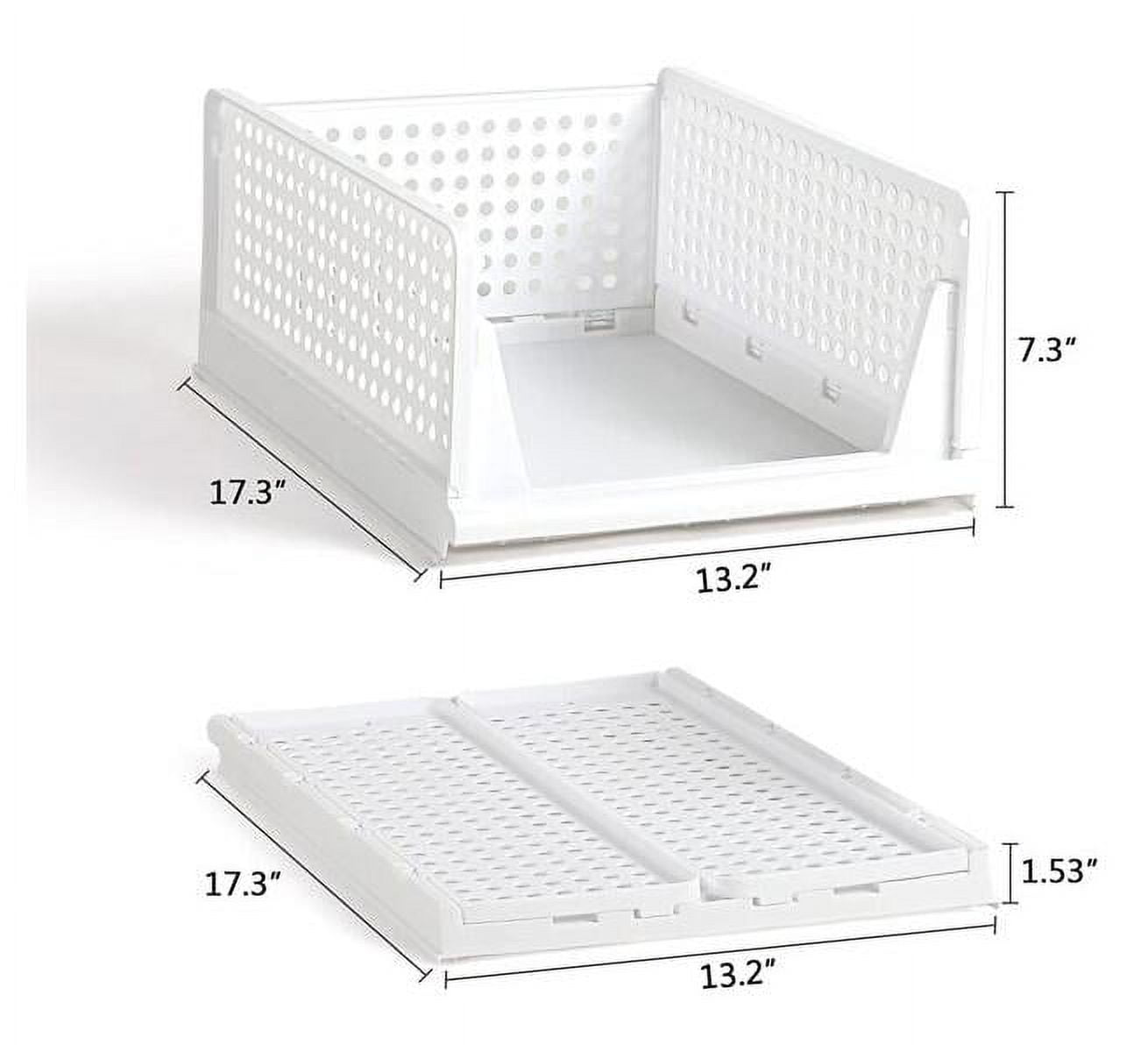 2 Pack Stackable Storage Bins, Foldable Sliding Bins,Plastic Clothes Drawer Organizer Wardrobe Storage Box Shelf Basket for Cabinet,Office, Laundry, Bedroom Closet, White-2L