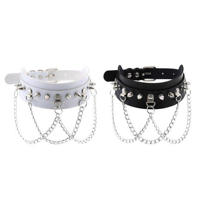 Collar de gargantilla de material cuero de 2 piezas, collar ajustable de cadenas con Harajuku para hombres y mujeres