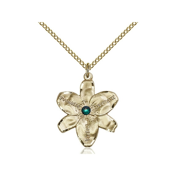 Gold Filled Chastity Pendant with 3mm May Green Swarovski Crystal 7/8 x 3/4 inches with Gold Filled Lite Curb Chain