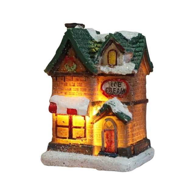 Yeacher Christmas Scene Houses Building House with Warm LEDs Light Batter-y Operated Christmas Ornamnet Gift