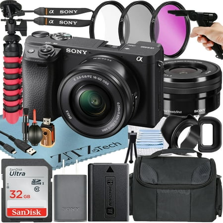 Sony Alpha a6400 Mirrorless Digital Camera with 16-50mm Lens + SanDisk 32GB Card + Tripod + ZeeTech Accessory Bundle