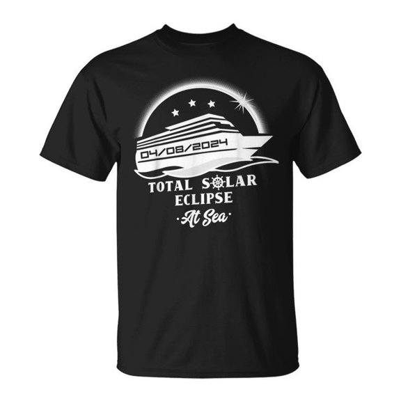 2024 Total Solar Eclipse at Sea Tee Matching Cruise Trip Theme Unisex Adult Cotton Astronomy Event Souvenir Graphic Shirt, Size 2XL, Color Black