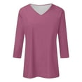 thumbnail image 3 of Women's Solid Color V Neck Regular Fit 3/4 Sleeve T Shirt Top For Casual Wear Women T Shirts Loose Casual Short Sleeve Tops Women Compression Shirt Long Sleeve Stretch Shirts Women Thick Long Sleeve T, 3 of 3