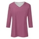 thumbnail image 4 of Camiseta de mujer de color liso con cuello en V y manga 3/4 - Cuello en V clásico, tejido ligero y transpirable, versátil para combinar con vaqueros o faldas, talla real., 4 of 4