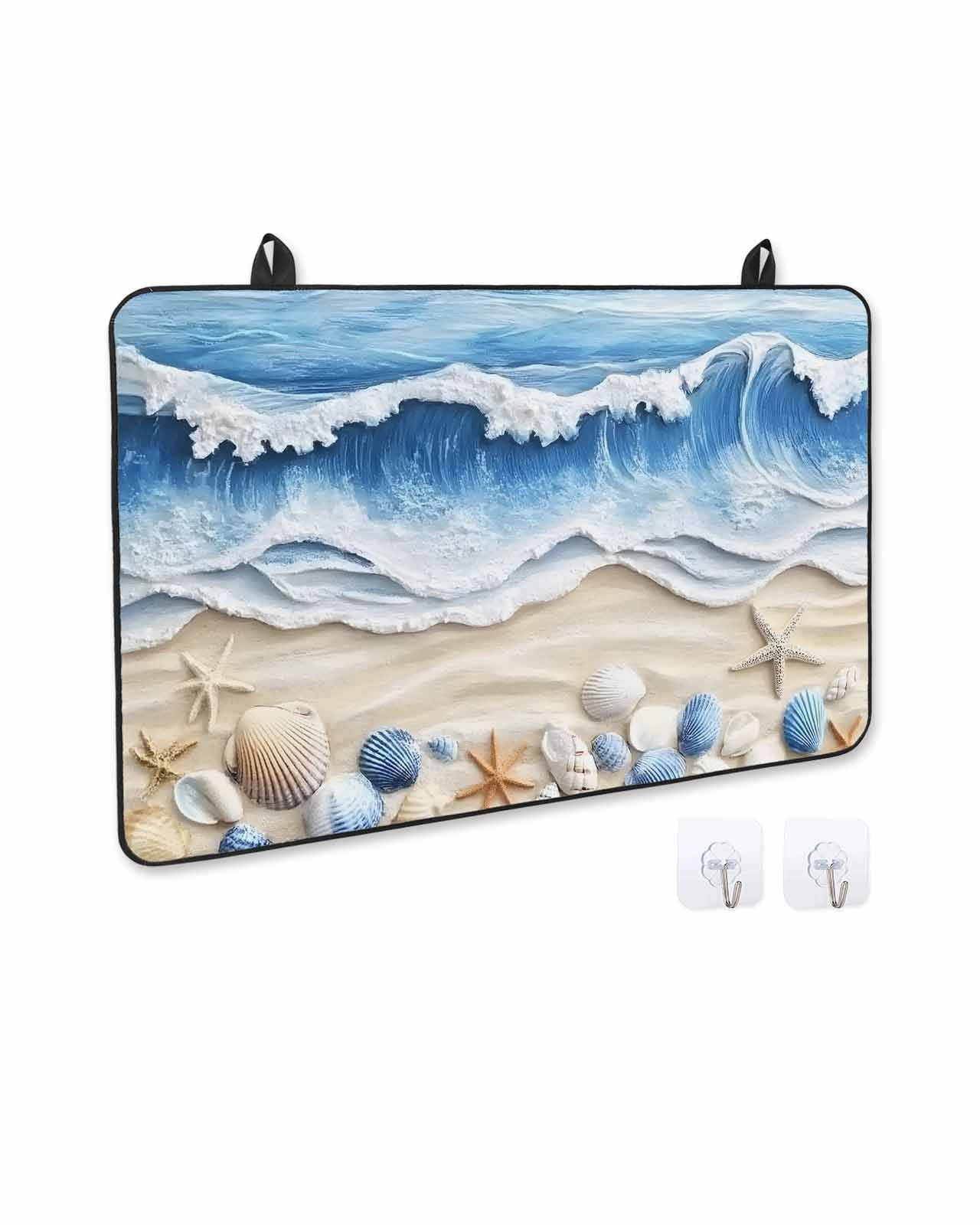 nqOlkjepod Large Induction Cooktop Protector Mat 36"x21", Coastal Blue Stove Top Covers for Electric Stove, Starfish Beach Ocean Shell Sand Painting Stove Burner Cover Mats, Glass Top Stove Cover