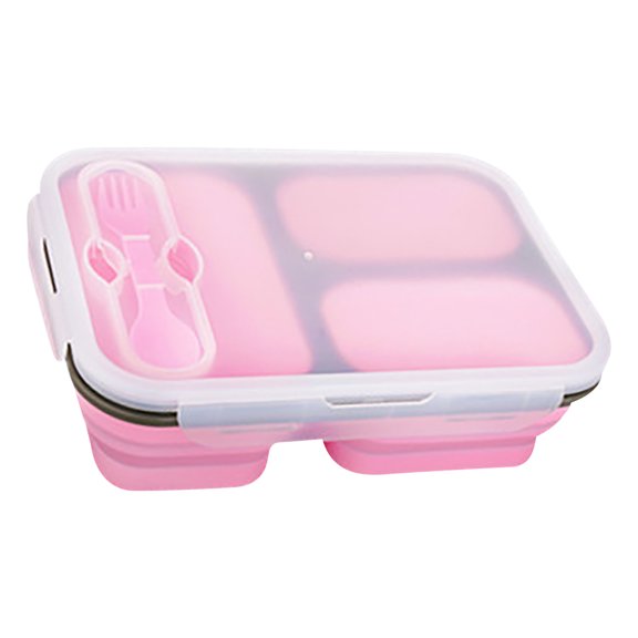 Wovilon Lunch Box With Spoon Silicone Folding Microwave Oven Portable Lunch Box Refrigerator Storage Box Fresh Keeping Box