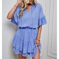 thumbnail image 2 of Vestido con volantes para mujer, adorno con volantes, Color puro, cuello en V, corbata, vestido corto elegante de moda para primavera y verano, 2 of 8