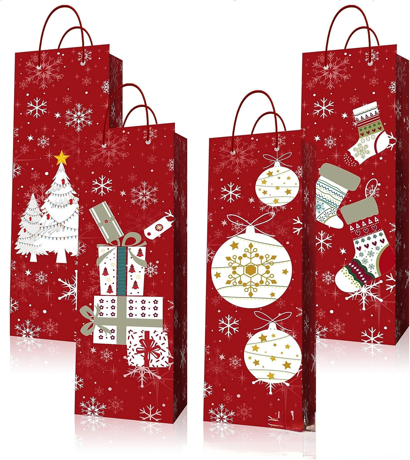 4pcs Christmas Wine Bottle Bags Xmas Red Christmas Bottle Gift Packing