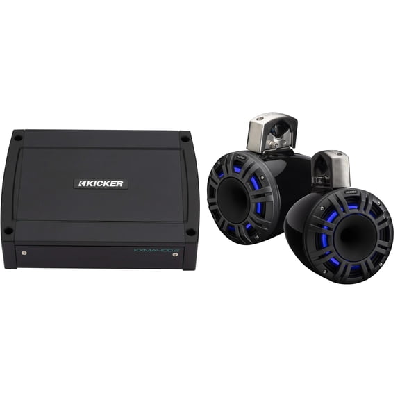 Kicker 51KMTCXL8 8" Black KMXL Horn-Loaded Tower Speakers & 400 Watt Marine Amp with tube-clamp mounting