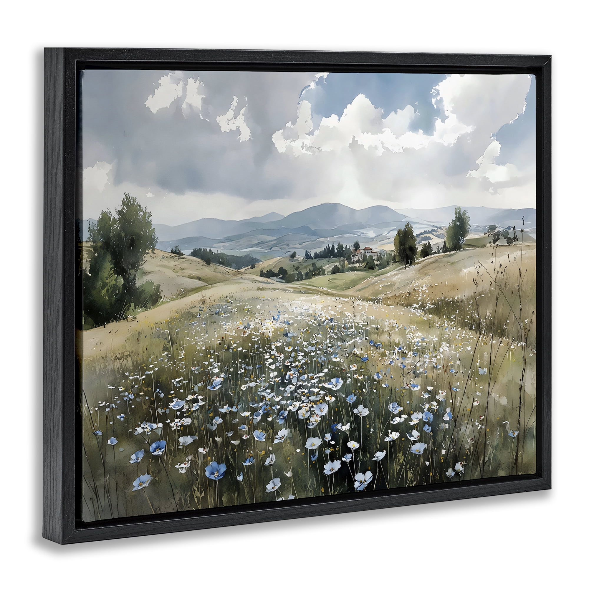 Stupell Industries Poppy Blues Across Meadow Black Framed Floater Canvas Wall Art, design by Franklyn Gregory