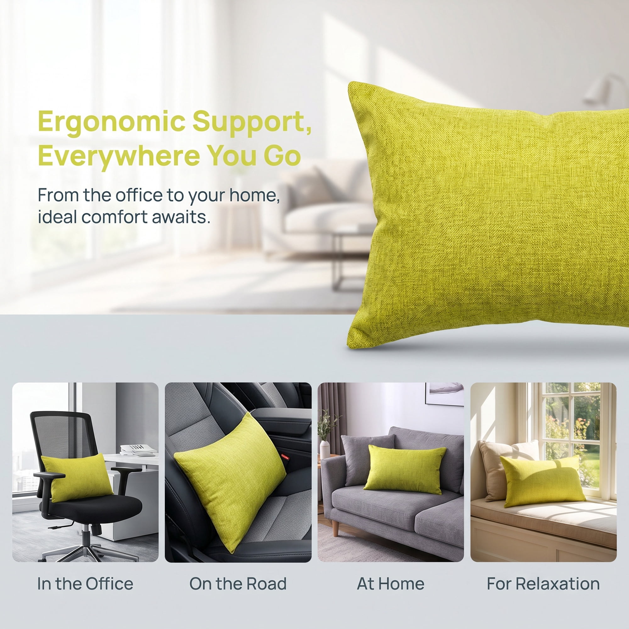 Unique Bargains Lumbar Support Pillow Flax Back Support for Driving Yellow 11.8"x19.7"