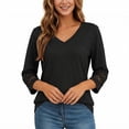 thumbnail image 2 of Gingprous 3/4 Sleeve Womens Hallow Out Sleeve Tops V Neck Tunic Blouse Curved Hem Casual Shirt, 2 of 8