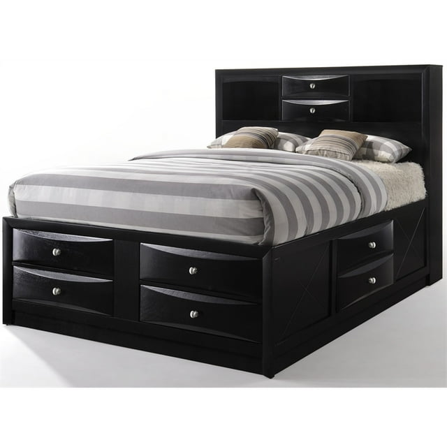 ACME Lit de Rangement en Bois 8 Tiroirs Très Grand Size Ireland en Noir
