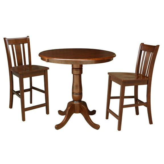 36" Round Top Pedestal Ext Table With 12" Leaf  2 San Remo Counter Height Stools