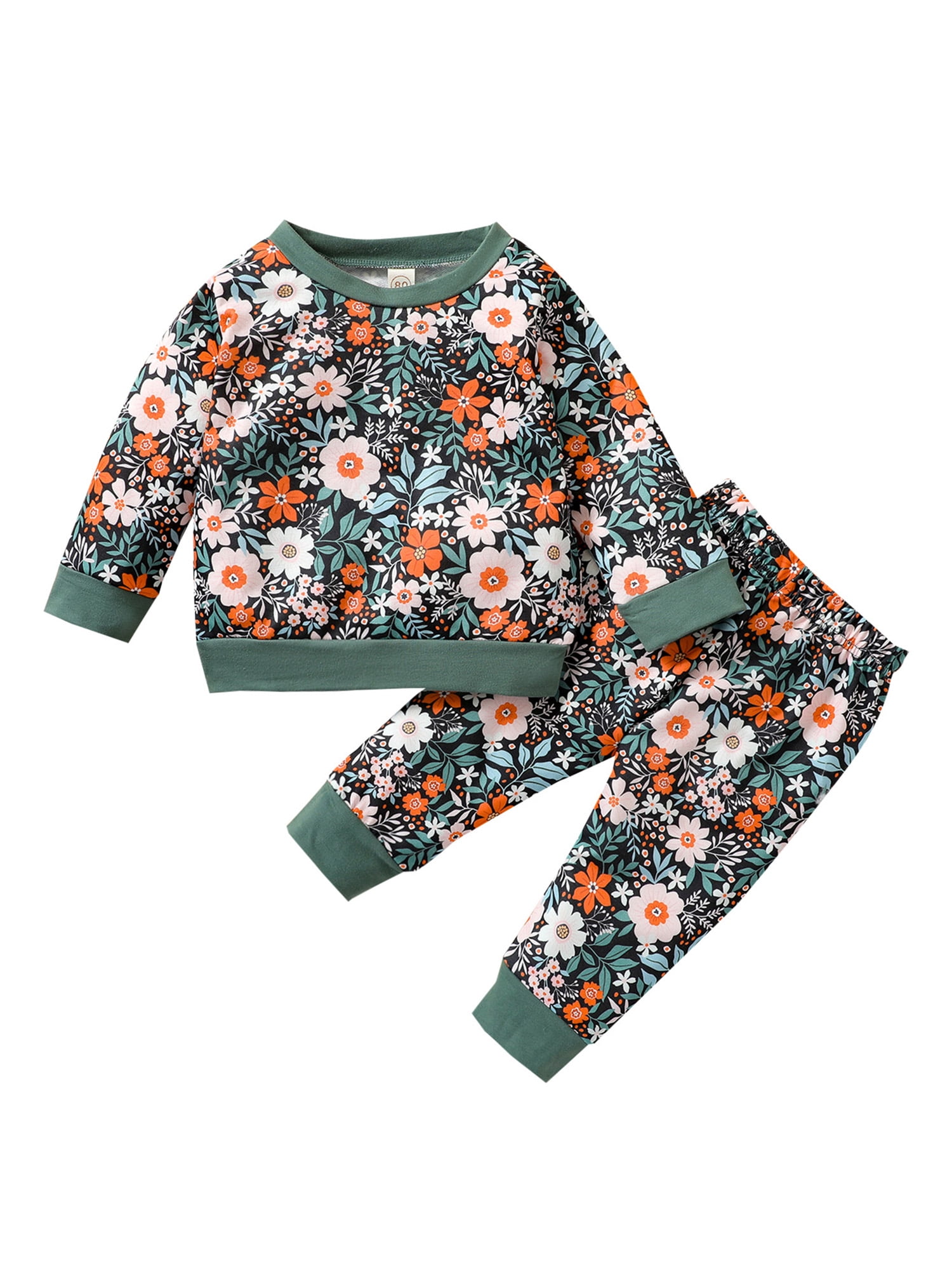 Flower Pants 2PCS Set Toddler Baby Girls Clothes Floral Long Sleeve Top 