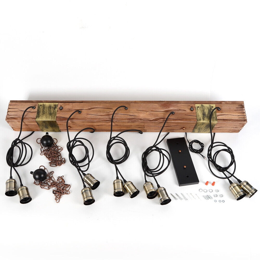 DENSET Wooden Beam Light | Rustic Farmhouse Kitchen Island Chandelier | Wooden Pendant Light Fixture 10-Light