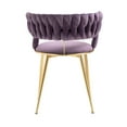 thumbnail image 4 of Elegant Velvet Fabric Dining Chair Set of 2 with Woven Backrest, Upholstered Back Stool with Metal Golden Legs and Anti-slip feet, Vanity Chair for Bedroom Living Room Dining Room, Purple, 4 of 8