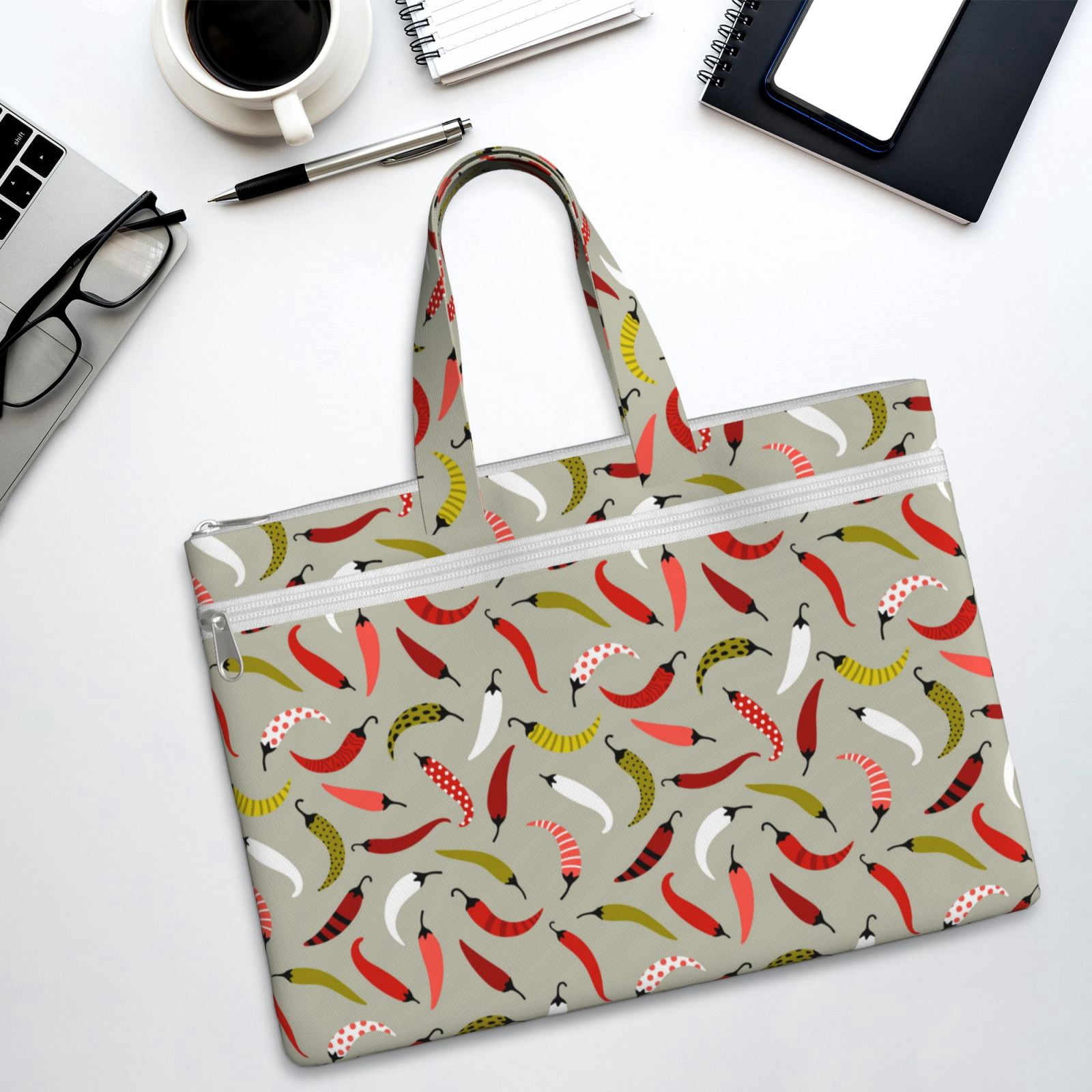 Kdxio Colorful Chili File Tote Document Bag Business Briefcase Bag Document Organizer Tote Briefcase for Letter A4 Files Business Teacher Office Bag