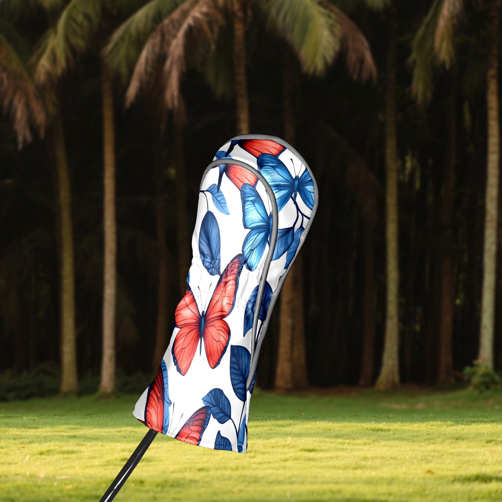 Golf Club Covers PU Leather Waterproof Head Covers for Fairway Woods Hybrids Red And Blue Butterfly