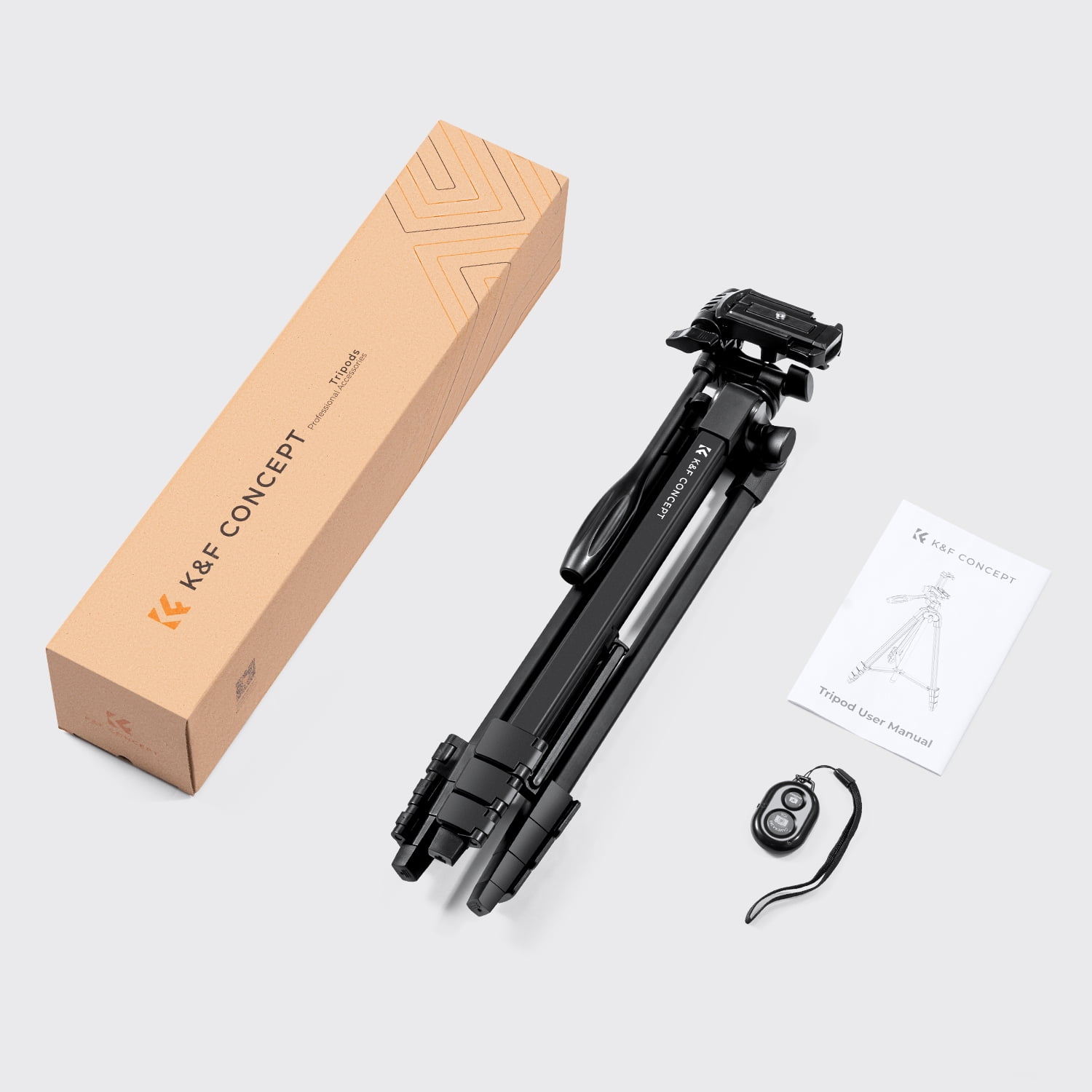 K&F CONCEPT 60" Ultra Lightweight Photography Camera Smartphone Tripod Stand with Remote, Cellphone Holder, 360° Panorama, Cold Shoe Interface, Portable Travel Tripods for iphone/phone