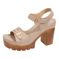 thumbnail image 5 of Rokment Platform Dressy Sandals for Women Ladies 2026 Comfortable Studded Leather Open Toe Chunky Block High Heels Summer Casual Beach Orthopedic Walking Shoes with Buckles Straps Beige Size 6.5, 5 of 6