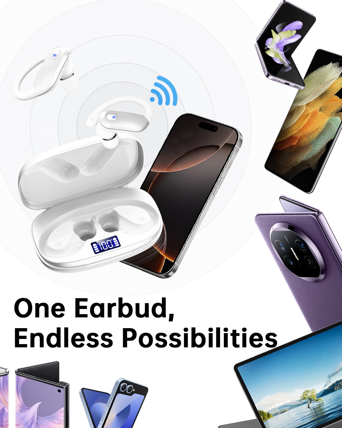 Wireless Earbuds Bluetooth 5.4 Headphones Sport, IPX7 Waterproof Earphones with Earhooks, 80H Playtime, Fast Charging Case, Noise Cancelling Mic, Lightweight Bluetooth Earbuds for Running Gym