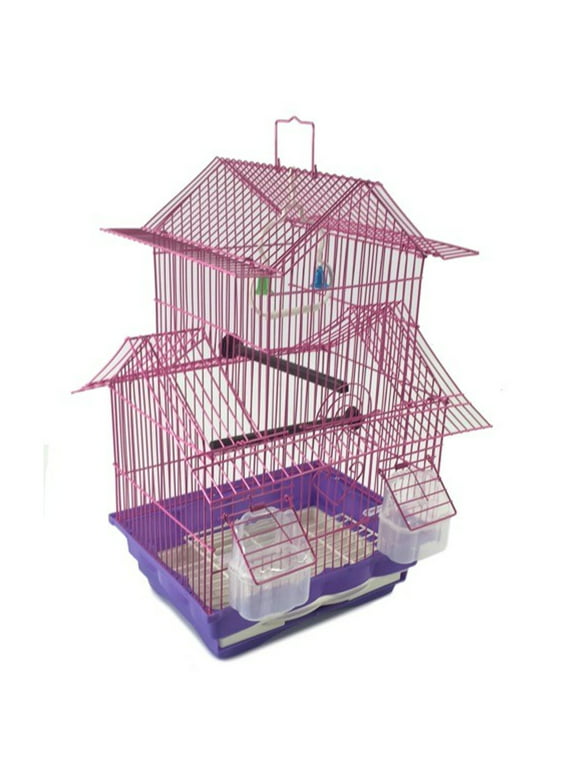 EDMBG Pink 18-inch Medium Parakeet Wire Bird Cage for 1 or 2 Birds perfect Bird Travel Cage and Hanging Bird House
