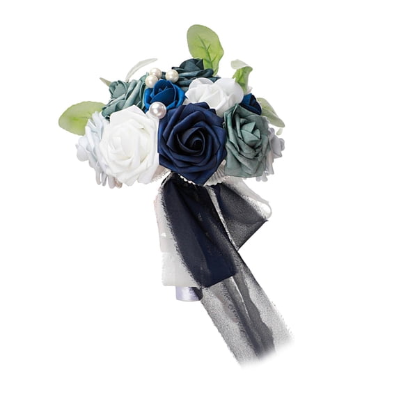 Tachiuwa Wedding Bridal Bouquet Decor Boho Rustic Tossing Bouquet Artificial Rose Flowers for Wedding Party Festival Valentine's Day , Blue