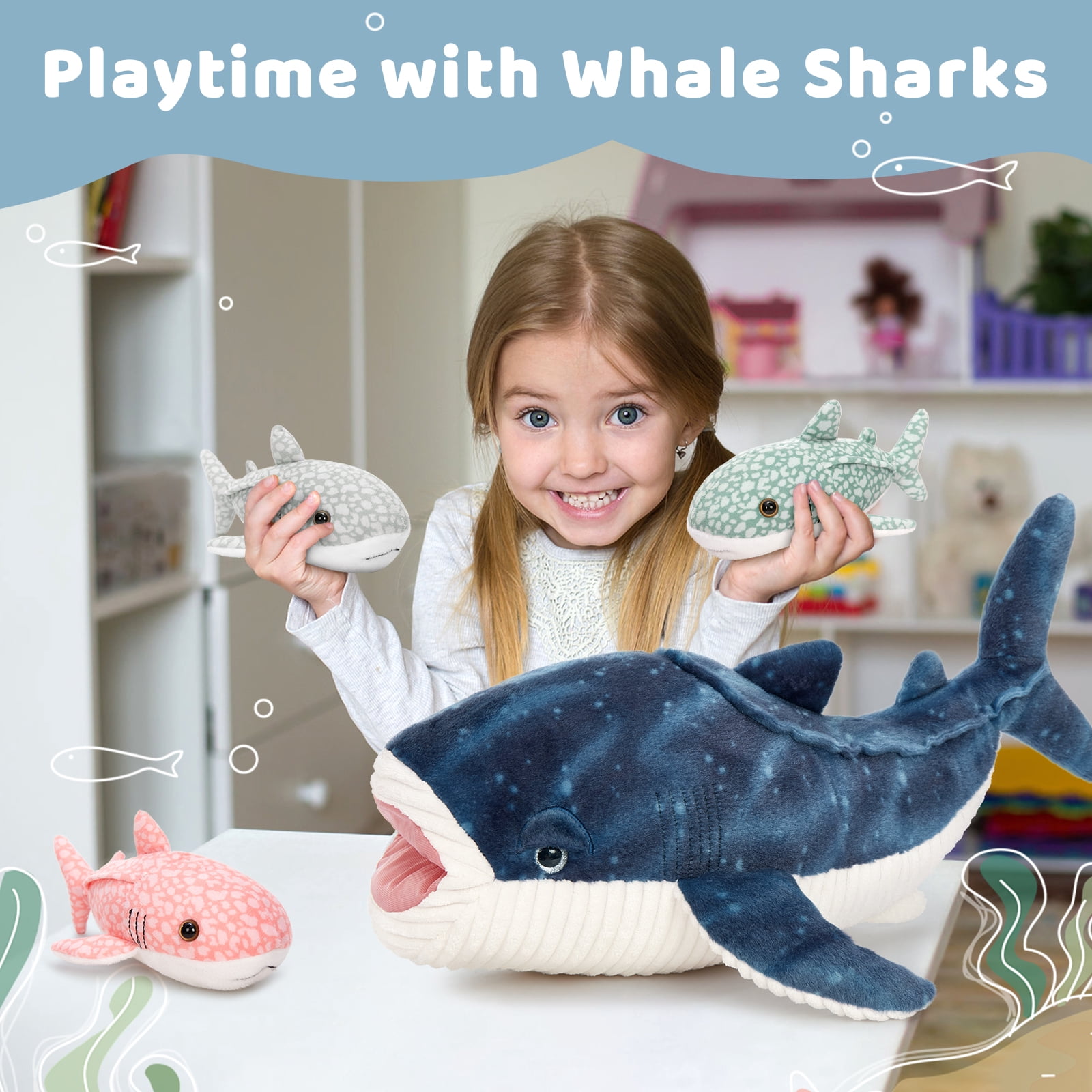 MaoGoLan 4pcs Whale Shark Stuffed Animals 21'' Big Whale Shark Plush Toy with 3 Plush Whale Sharks Inside