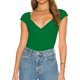 thumbnail image 2 of Top de manga corta con cuello en V profundo para mujer, camisa informal elegante de Color liso, ajustada, para oficina, trabajo y citas, 2 of 8