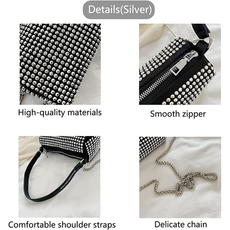 Glitter Rhinestone Crossbody Evening Bag - Fashion Crystal Top Handle Bags  Cocktail Party Club Bling Clutch Purse for Women