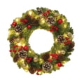 thumbnail image 1 of Corona navideña con luces, simulación de corona navideña de bayas rojas, corona de invierno, corona para puerta de entrada, celebración en la ventana, 1 of 10