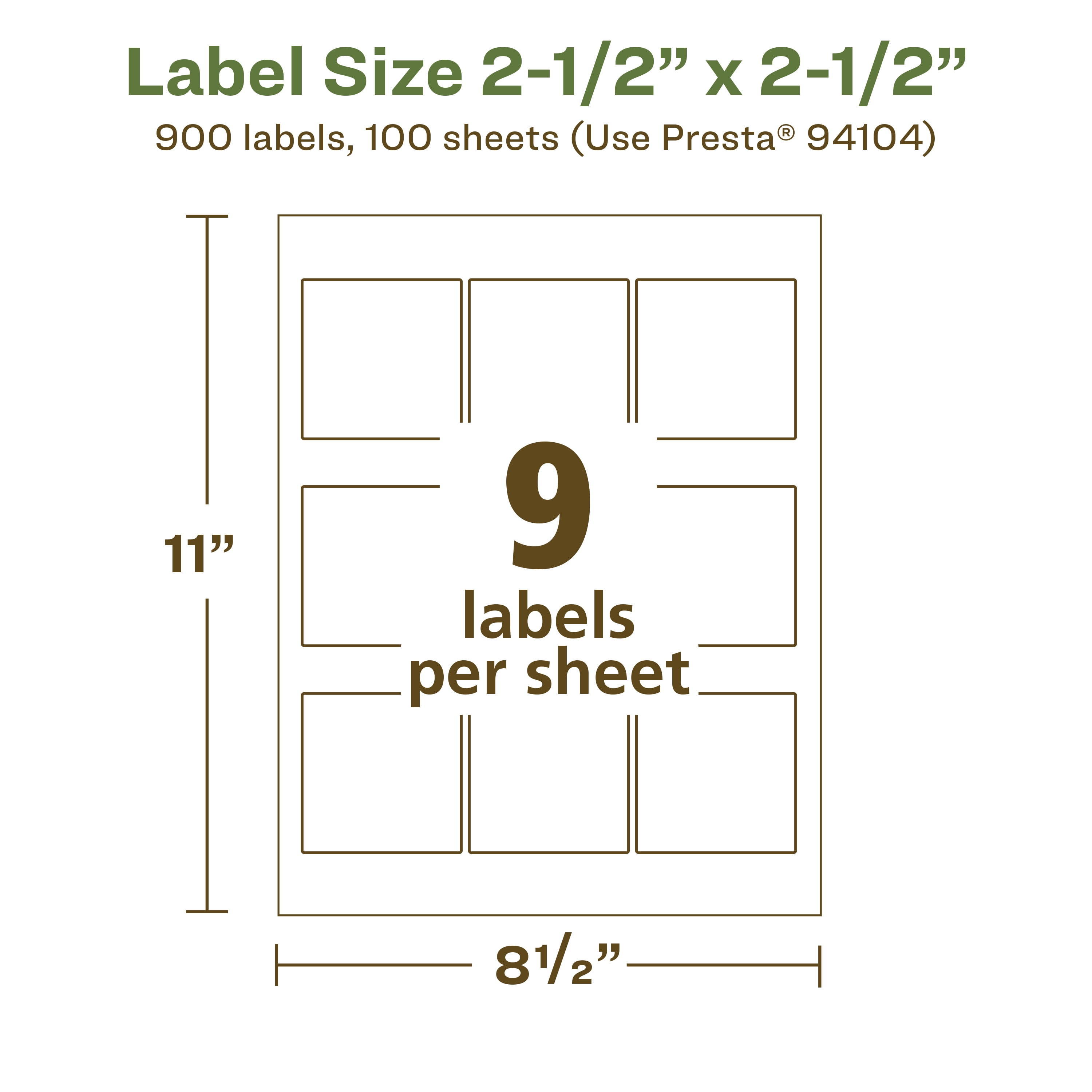 Avery EcoFriendly Square Labels, 2-1/2" x 2-1/2", 900ct