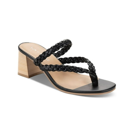 

SUN STONE Womens Black Braided Wiinnie Block Heel Slip On Dress Heeled Sandal 8 M