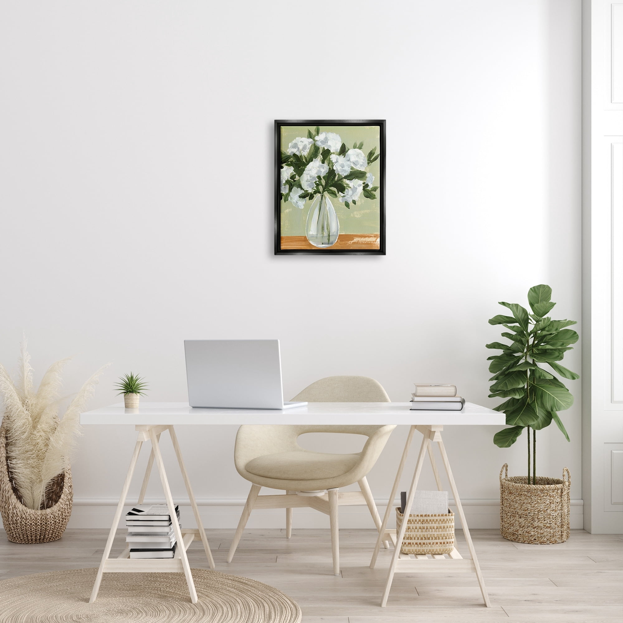 Stupell Industries Casual White Floral Arrangement Bouquet Still Life Painting Metallic Gold Floating Framed Canvas Print Wall Art, Design by Annie Warren