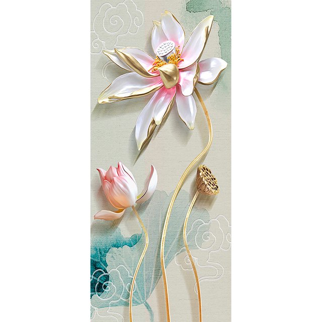 Cuadros Decorativos Kit de pintura de diamante 5D DIY Flor de loto Cuadro de pared de diamantes de imitación redondo completo Tmvgtek embutido en tela