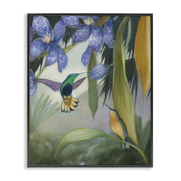 Stupell Industries Hummingbirds in Nature Landscape Painting Black Framed Art Print Wall Art, 11 x 14