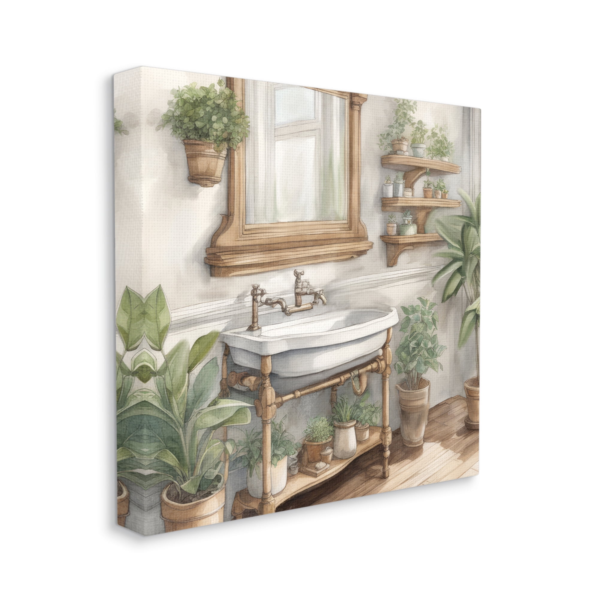 Stupell Industries Bathroom View with Plants Botanical & Floral Painting Gallery Wrapped Canvas Art Print Wall Art, 30 x 30