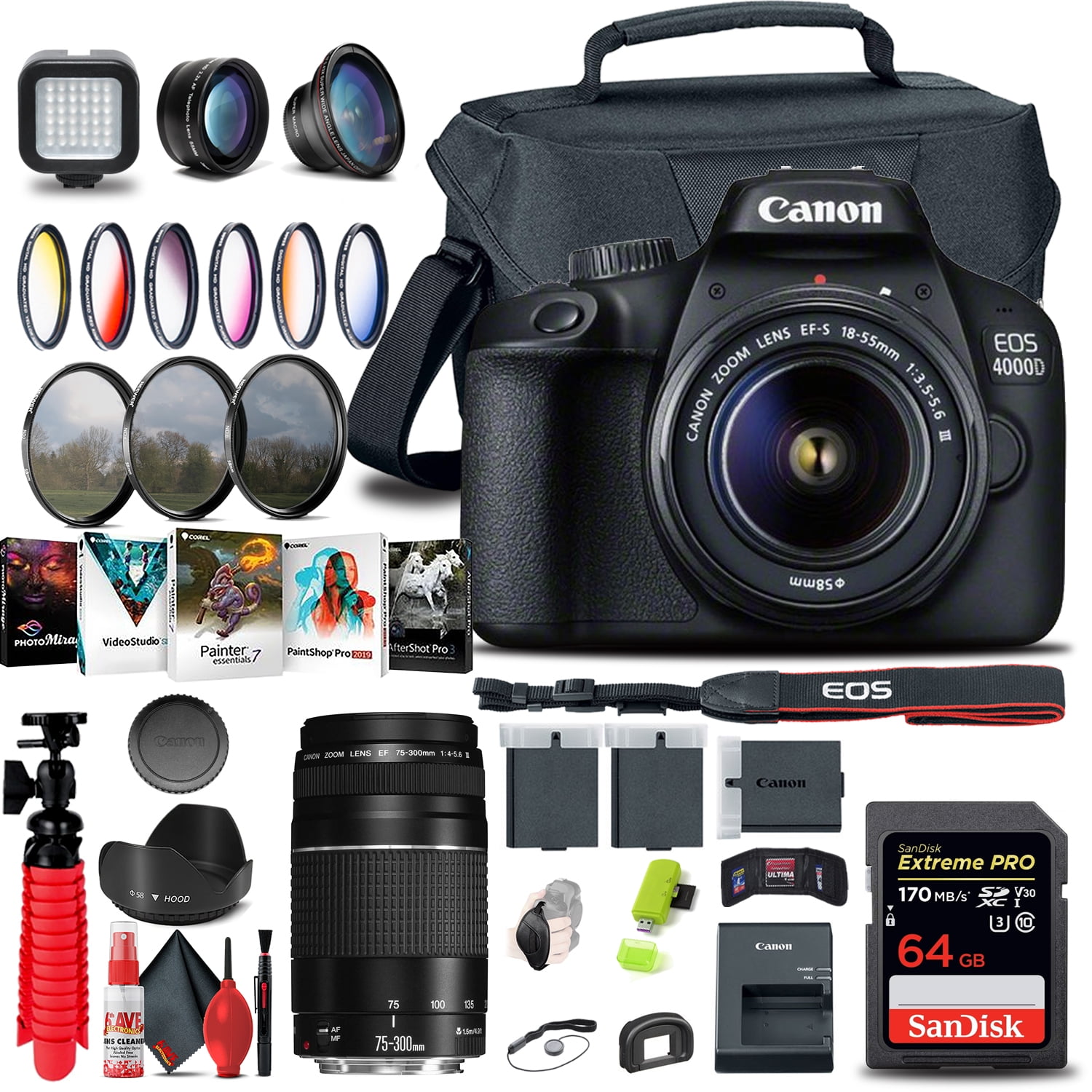 Canon EOS 4000D / Rebel T100 DSLR Camera with 1855mm Lens + EF 75