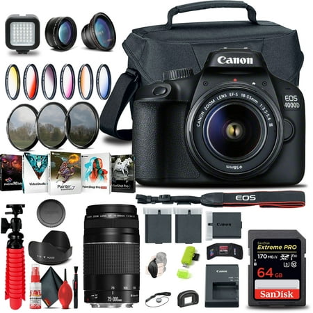 Canon EOS 4000D / Rebel T100 DSLR Camera with 18-55mm Lens + EF 75-300mm + More