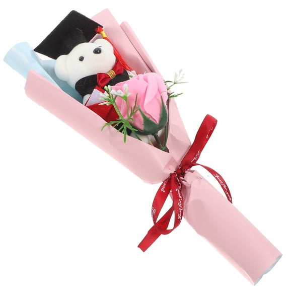 SWETRACE Round Graduation Bear with Flower Bouquet 1 Pack Cute Plush Toy for Photography and