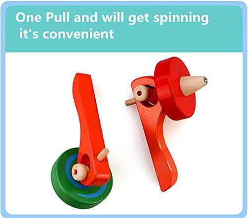 GoodPlay Wooden Spinning Top Gyroscope peg-top with Handle and Pull String Wire,can Last Long time Color Random 
