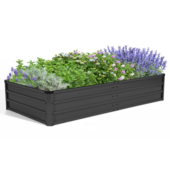 Nuu Garden 6x3x1ft Rectangular Galvanized Raised Garden Bed for Gardening Elevated Planting Metal Planter Box Outdoor Patio Planting Bed for Vegetables Flowers Herb, Dark Gray