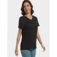 thumbnail image 4 of Women's V-Neck Short Sleeve T-Shirt - Slim Fit Stretchy Bodycon Top - Casual & Active Wear Basic Tee, 4 of 7