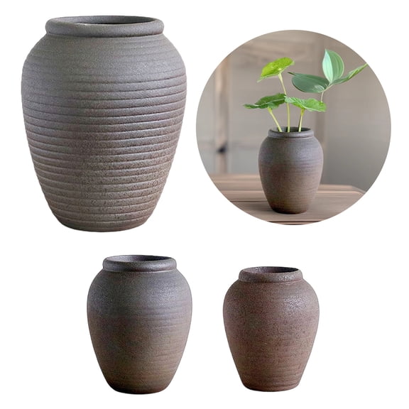 KGJQ Retro Round Ceramic Vase, Small Hydroponic Planter, Rustic Table Centerpiece Vase for Artificial Plants, Flower Arrangement