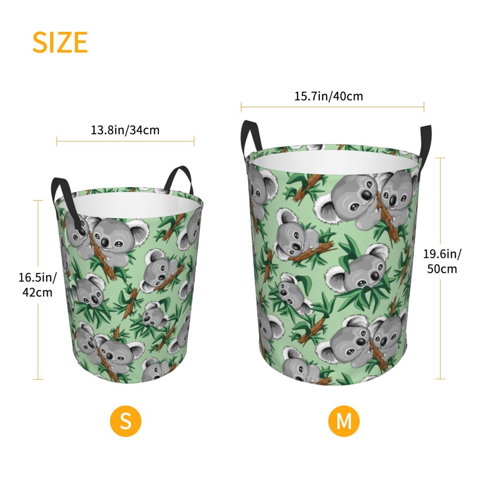 Large Laundry Basket with Handles - Green Gray Koala Print Kids Baby Dirty Clothes Laundry Hamper for Bedroom Aesthetic